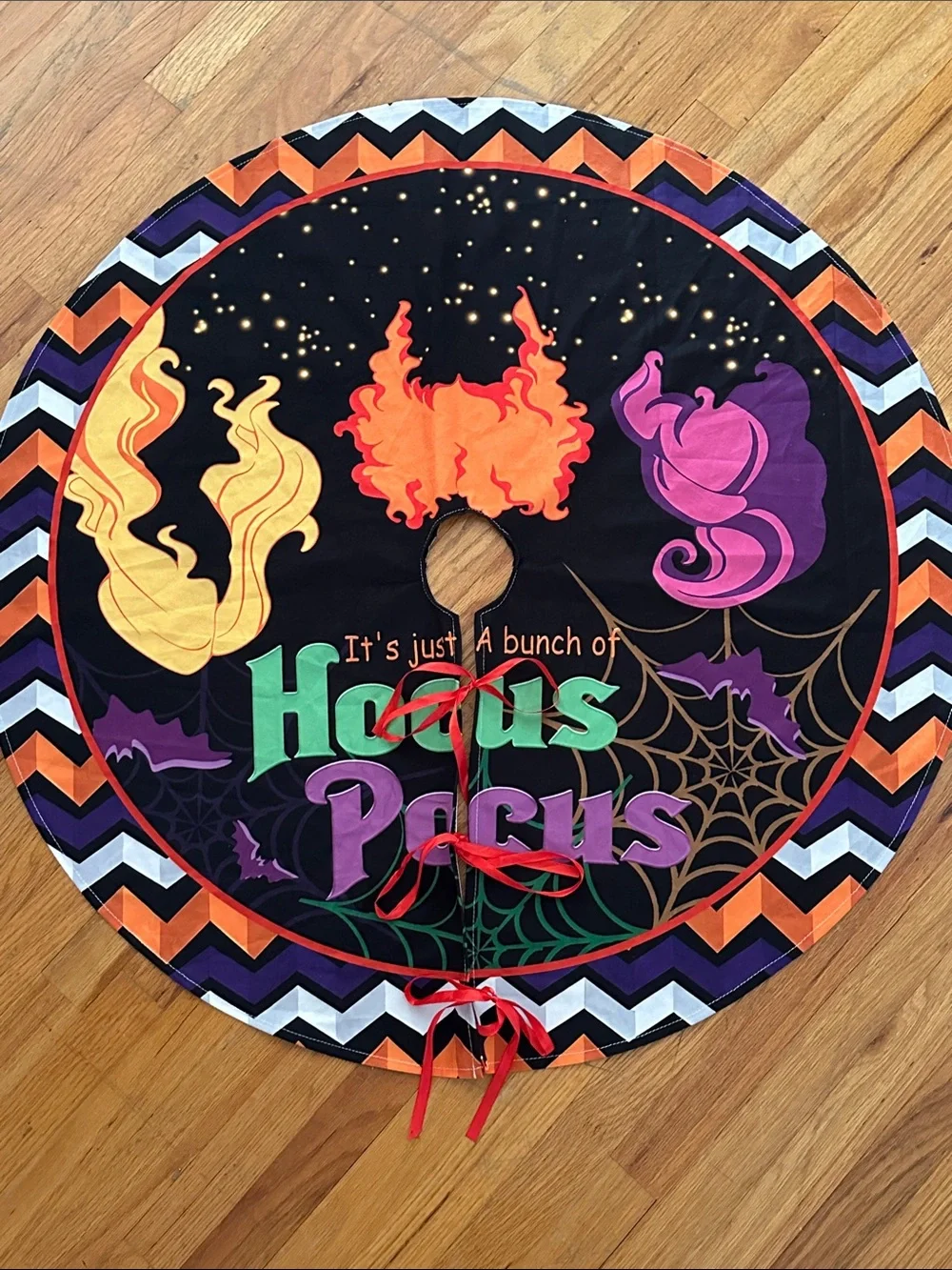 Hocus Pocus Halloween Tree Skirt 36”Circumference Black w/ Orange Purple Green